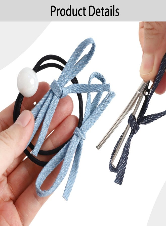 HLTOO 8PCS Blue Jeans Hair Bow Clips and Elastics Ties, Hair Scrunchies and Barrettes with Ribbon Bows, Ponytail Holders, for Women and Girls Hair Styling Accessories - Image 3