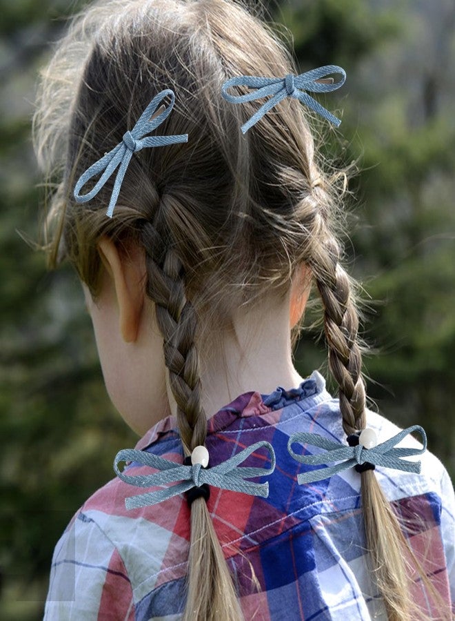 HLTOO 8PCS Blue Jeans Hair Bow Clips and Elastics Ties, Hair Scrunchies and Barrettes with Ribbon Bows, Ponytail Holders, for Women and Girls Hair Styling Accessories - Image 4