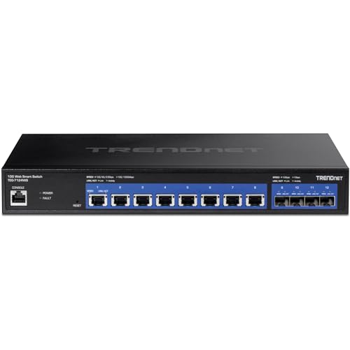 TRENDnet 12-Port 10G Web Smart Switch, TEG-7124WS, 8 x 10G RJ-45 Ports, 4 x SFP+ Slots, Ethernet Splitter, NDAA & TAA Compliant, Rack Mountable Housing, Lifetime Protection, Black - Image 5