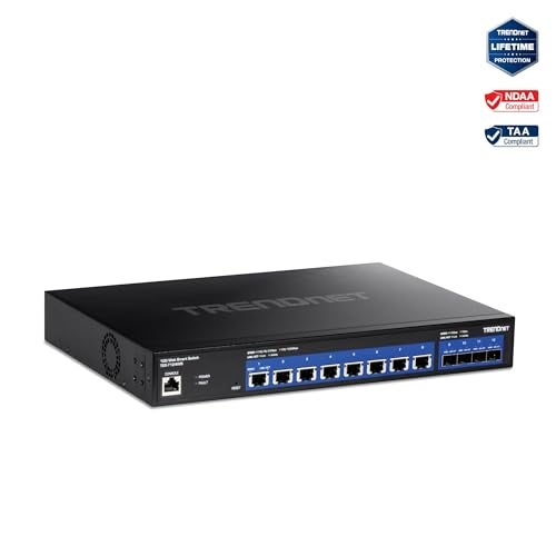 TRENDnet 12-Port 10G Web Smart Switch, TEG-7124WS, 8 x 10G RJ-45 Ports, 4 x SFP+ Slots, Ethernet Splitter, NDAA & TAA Compliant, Rack Mountable Housing, Lifetime Protection, Black - Image 3