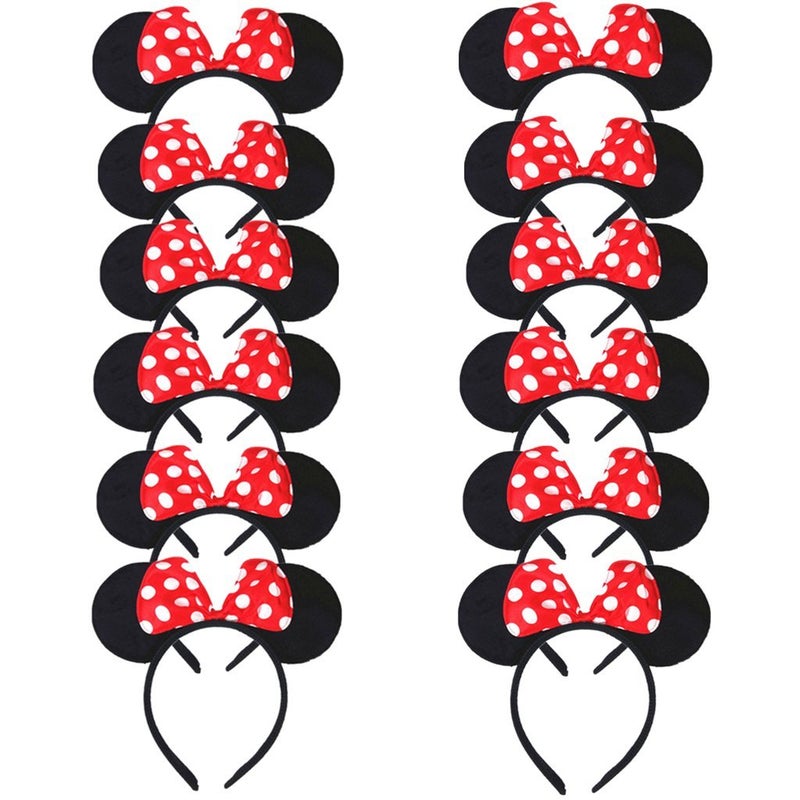 DreamHigh Mouse Ear and Red Bow Headband for Girls Birthday Costume Party (Set of 12) - Image 1