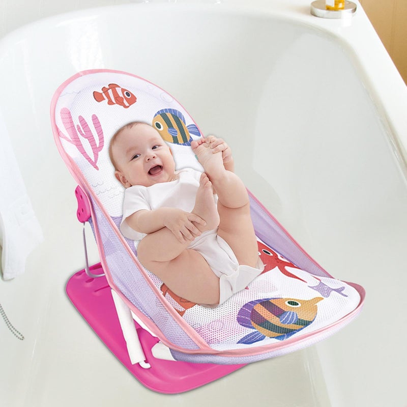 أورلينيك مقعد دعم استحمام الأطفال القابل للطي من ORLENIC مع 3 وضعيات إمالة – كرسي استحمام للرضع قابل للتعديل مع شبكة ناعمة ومسند رأس، تصميم موفر للمساحة للاستخدام في الحوض أو المغسلة، محمول من حديثي الولادة حتى الأطفال الصغار - Image 3