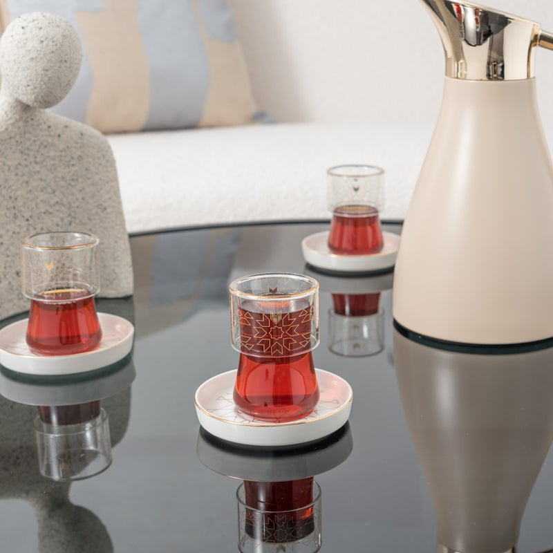 Dallaty white porcelain and glass tea cups set 12 pcs - Image 3