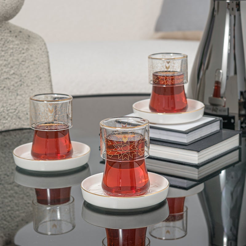 Dallaty white porcelain and glass tea cups set 12 pcs - Image 1