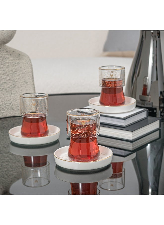 Dallaty Dallaty white porcelain and glass tea cups set 12 pcs  - Image 2
