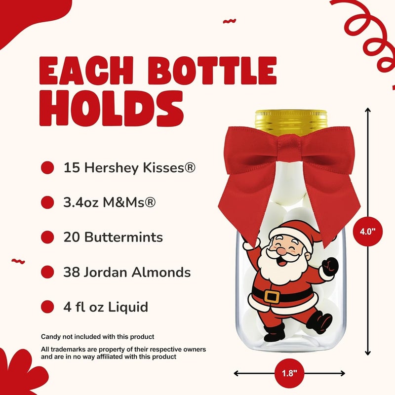 Ethisa 12 Pack Christmas Candy Jars with Ribbons and Stickers – Santa and Friends Party Favor Bottles for Kids – DIY Holiday Party Decorations, Classroom Gifts, and Stocking Stuffers - Image 3