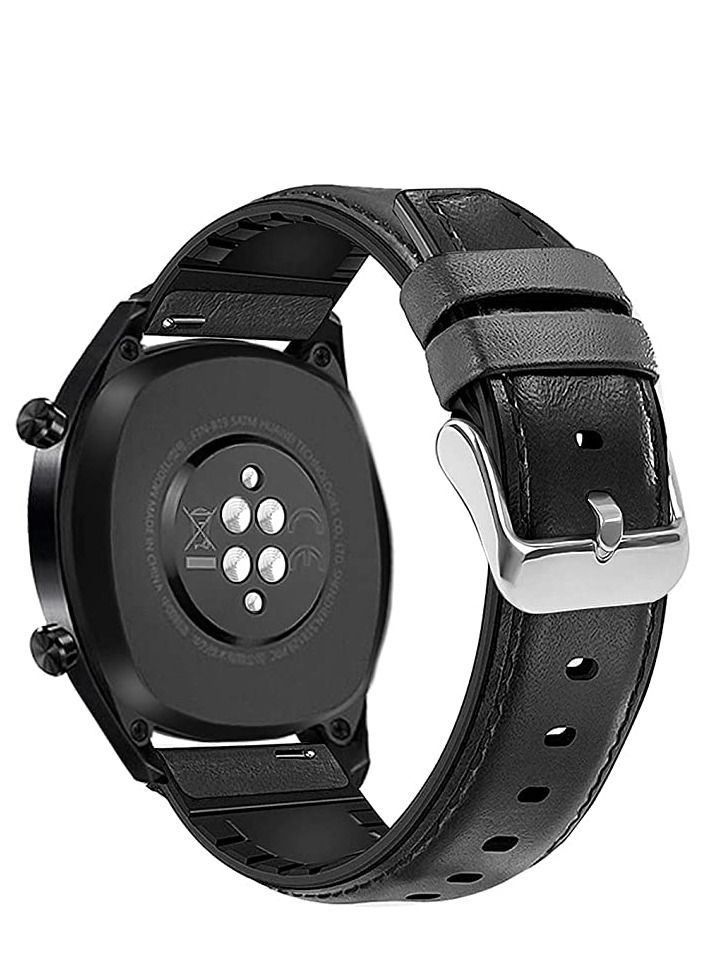 Watch Leather-Silicone Hybrid Watch Bands - 22mm For Xiaomi Amazfit GTR3 / GTR 4 / GT R2 / GTR2E- Sport Black - Image 1