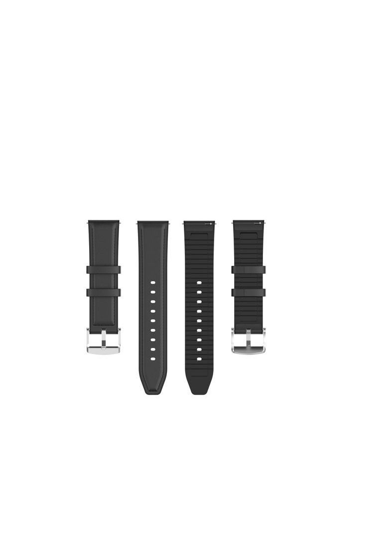 Watch Leather-Silicone Hybrid Watch Bands - 22mm For Xiaomi Amazfit GTR3 / GTR 4 / GT R2 / GTR2E- Sport Black - Image 4