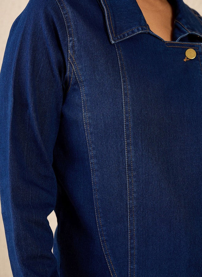 StyleStone جاكيت جينز نسائي كحلي بياقة مفتوحة من ستايل ستون - Image 2