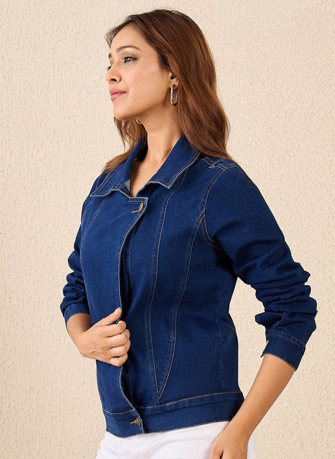 StyleStone جاكيت جينز نسائي كحلي بياقة مفتوحة من ستايل ستون - Image 3