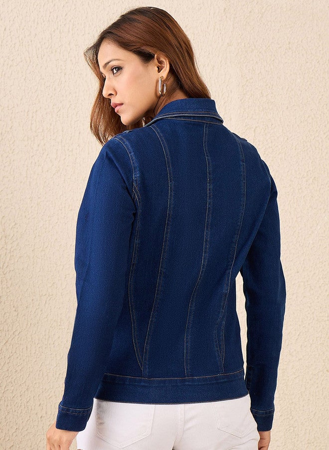 StyleStone جاكيت جينز نسائي كحلي بياقة مفتوحة من ستايل ستون - Image 4