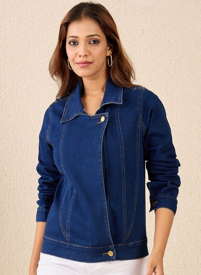 StyleStone جاكيت جينز نسائي كحلي بياقة مفتوحة من ستايل ستون - Image 1