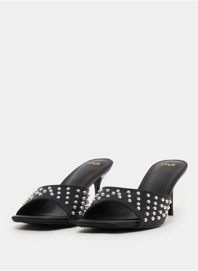 ستايلي Studded Open Toe Stiletto Heel Sandals