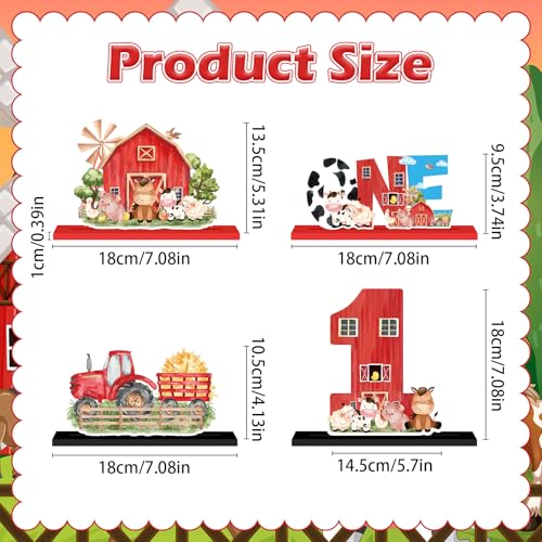 TagreSpike 4Pcs Farm Animal One Wooden Table Centerpieces Farm Barnyard Happy 1st Birthday Table Sign Party Supplies for 1 Year Old Baby Shower Boys Girls Birthday Party Supplies Decor Photo Props Kids - Image 5
