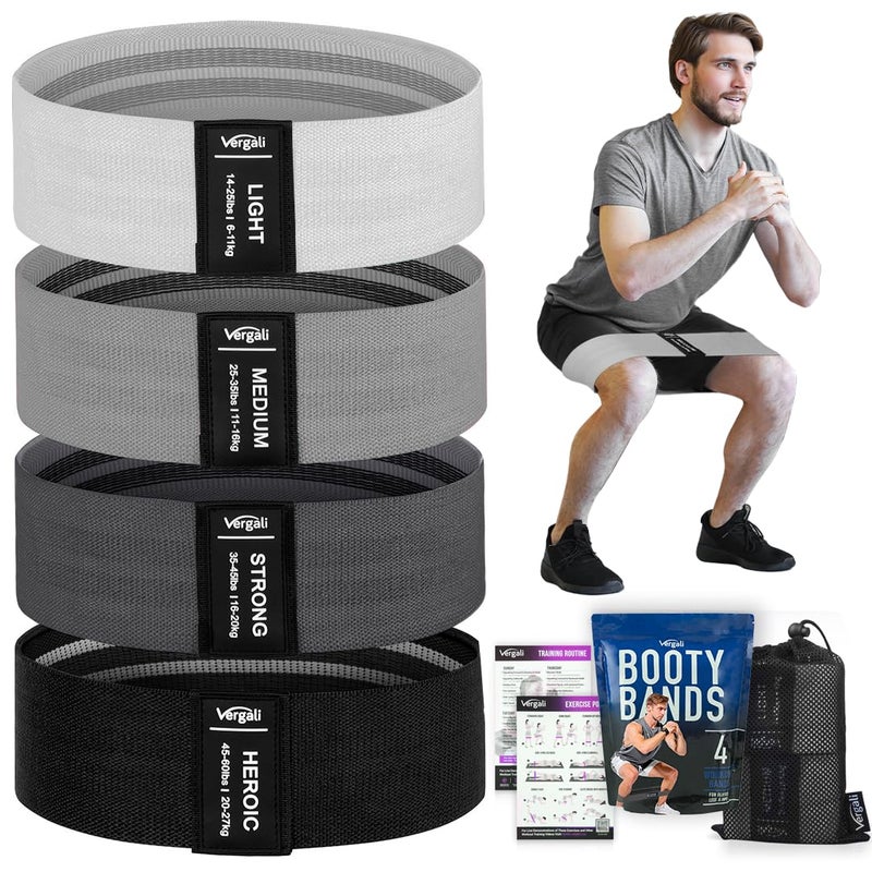 Vergali Resistance Bands for Working Out with Workout Bands Guide. 4 Booty Bands for Women Men Fabric Elastic Bands for Exercise Bands Resistance Bands for Legs Bands for Working Out Hip Thigh Glute Bands Set - Image 1