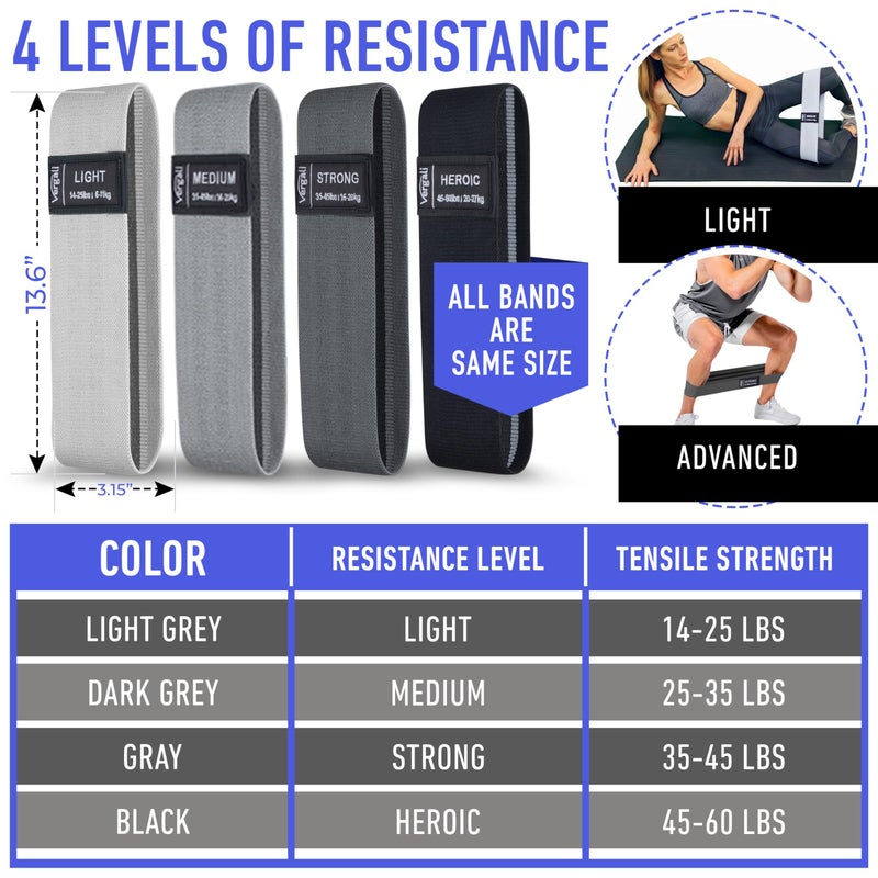 Vergali Resistance Bands for Working Out with Workout Bands Guide. 4 Booty Bands for Women Men Fabric Elastic Bands for Exercise Bands Resistance Bands for Legs Bands for Working Out Hip Thigh Glute Bands Set - Image 3