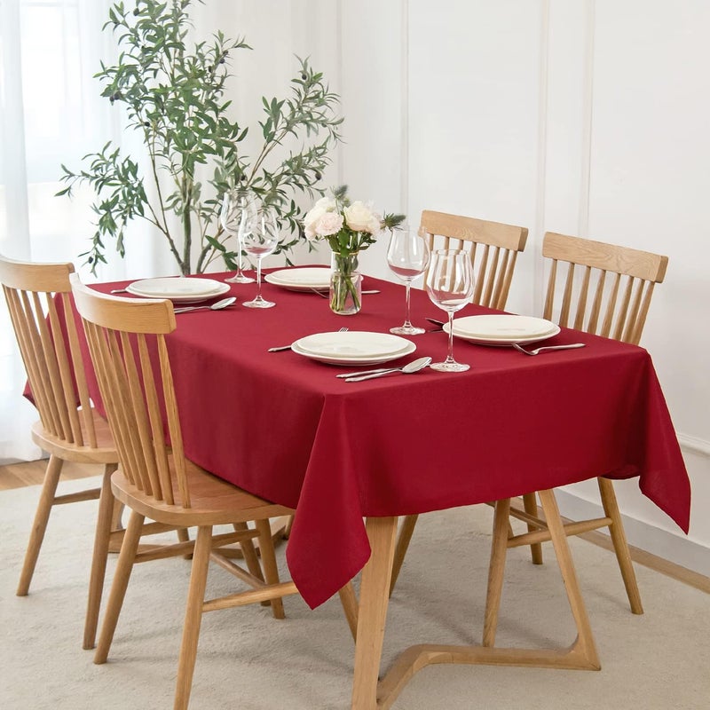 maxmill Rectangle Slubby Textured Tablecloth Waterproof Spillproof Wrinkle Free Table Cloth Kitchen Dining Tabletop Decoration Fabric Table Cover for Christmas Holiday Dinner 52 x 70 Inch Red - Image 1