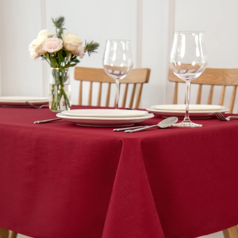 maxmill Rectangle Slubby Textured Tablecloth Waterproof Spillproof Wrinkle Free Table Cloth Kitchen Dining Tabletop Decoration Fabric Table Cover for Christmas Holiday Dinner 52 x 70 Inch Red - Image 2