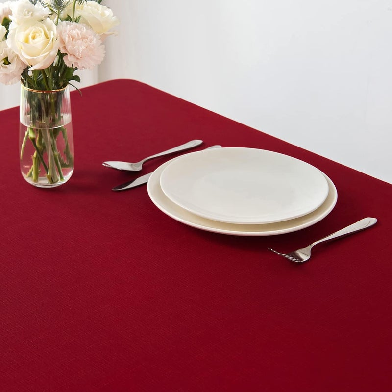 maxmill Rectangle Slubby Textured Tablecloth Waterproof Spillproof Wrinkle Free Table Cloth Kitchen Dining Tabletop Decoration Fabric Table Cover for Christmas Holiday Dinner 52 x 70 Inch Red - Image 3