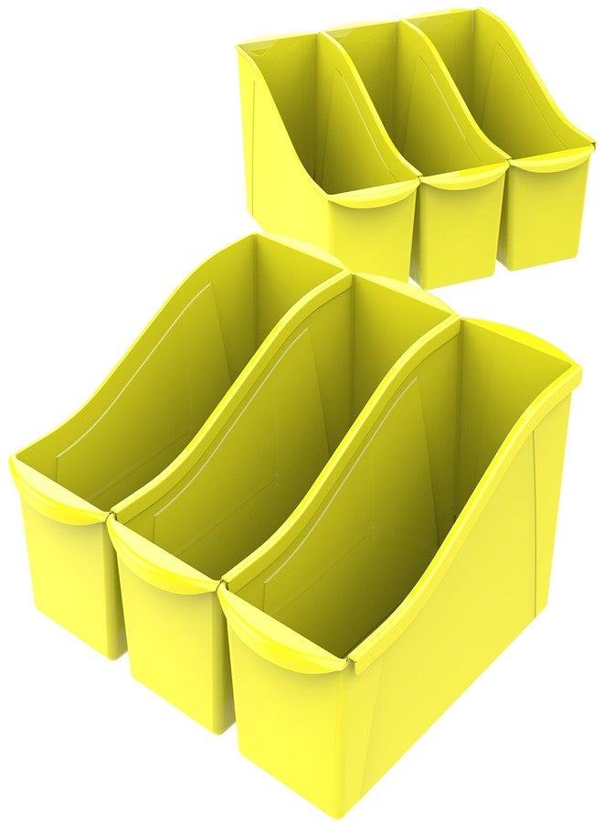 Storex Large Book Bin, Interlocking Plastic Organizer for Home, Office and Classroom, Yellow, 6-Pack (71105U06C) - Image 1