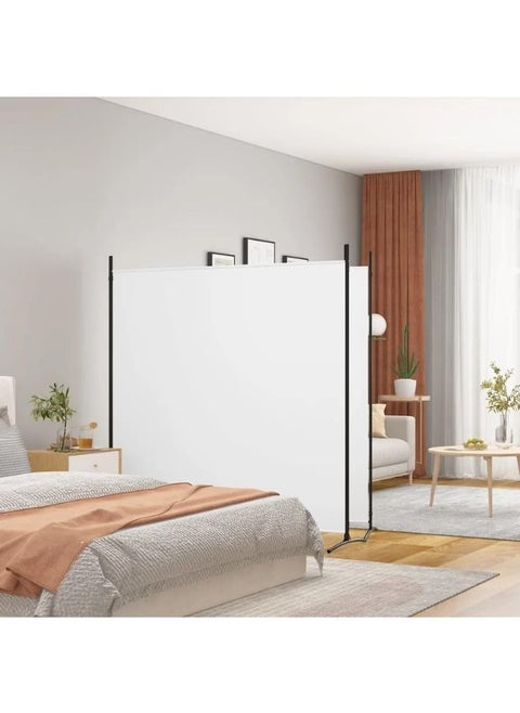Privacy Partition 2-Panel Room Separator White 348x180 cm Room Divider Fabric Partition Wall