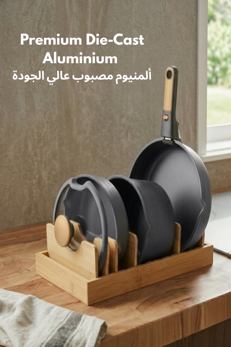 كاروت طقم أواني كاروت 10 قطع غير لاصق بمقابض قابلة للفصل، تصميم قابل للتكديس من ألومنيوم صحي خالٍ من PFOA، مزود بفتحات صب، متوافق مع جميع المواقد وآمن لغسالة الصحون (أسود) - Image 5