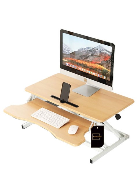Standing Desk Converter 32 inch, Height Adjustable Sit Stand Desk Riser, Quick Sit to Stand Tabletop Dual Monitor and Laptop Riser Workstation for Home Office with Keyboard Tray, Wood Grain