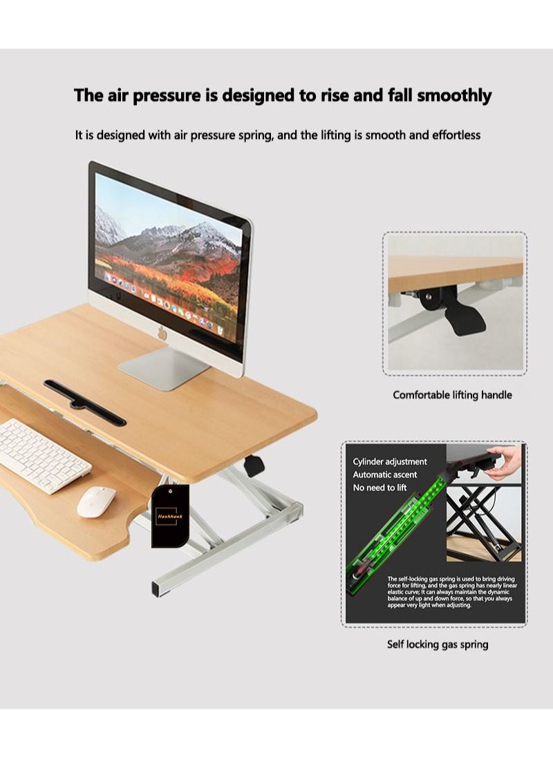 FlashHawk - Standing Desk Converter 32 inch, Height Adjustable Sit Stand Desk Riser, Quick Sit to Stand Tabletop Dual Monitor and Laptop Riser Workstation for Home Office with Keyboard Tray, Wood Grain - Image 1