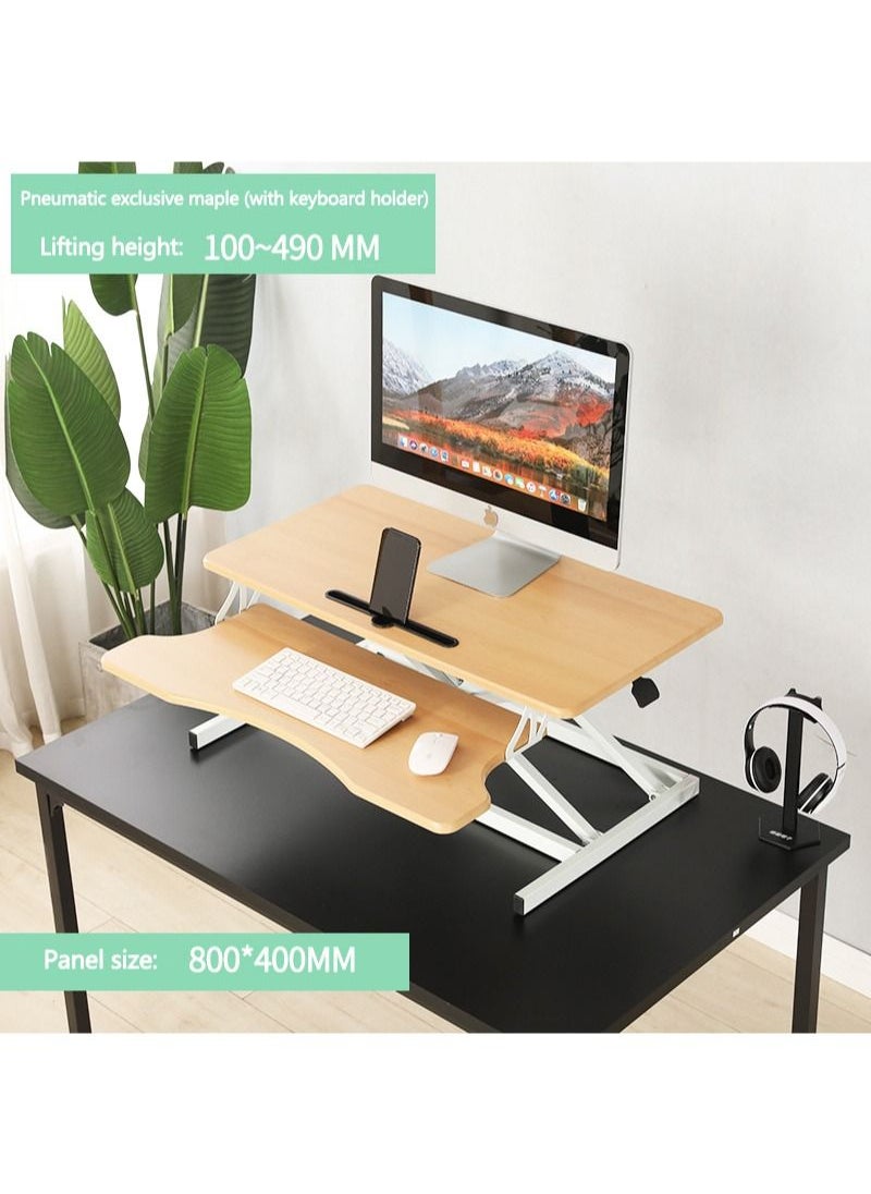 FlashHawk - Standing Desk Converter 32 inch, Height Adjustable Sit Stand Desk Riser, Quick Sit to Stand Tabletop Dual Monitor and Laptop Riser Workstation for Home Office with Keyboard Tray, Wood Grain - Image 1