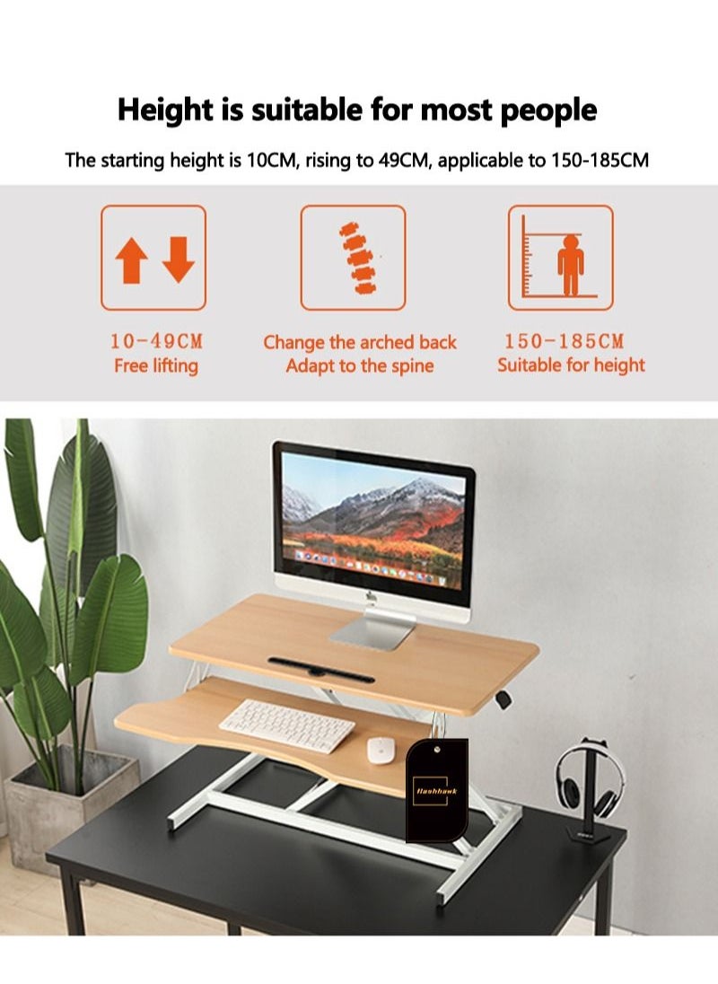 FlashHawk - Standing Desk Converter 32 inch, Height Adjustable Sit Stand Desk Riser, Quick Sit to Stand Tabletop Dual Monitor and Laptop Riser Workstation for Home Office with Keyboard Tray, Wood Grain - Image 1