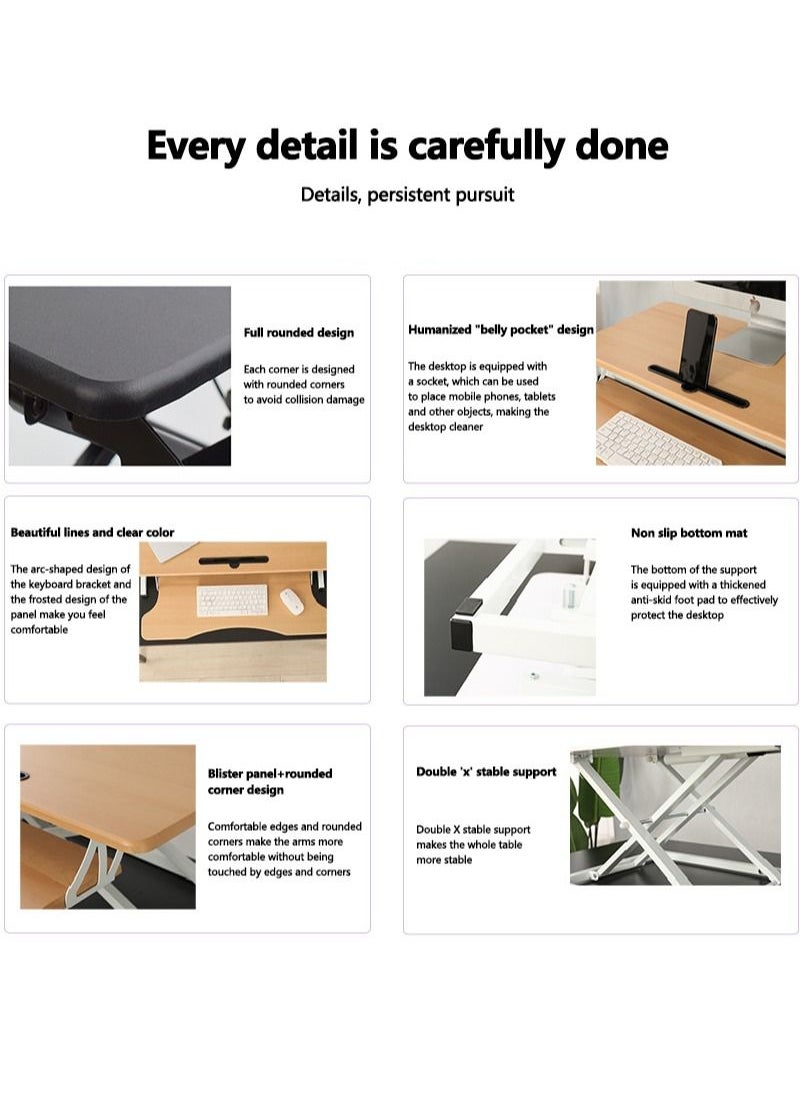 FlashHawk - Standing Desk Converter 32 inch, Height Adjustable Sit Stand Desk Riser, Quick Sit to Stand Tabletop Dual Monitor and Laptop Riser Workstation for Home Office with Keyboard Tray, Wood Grain - Image 1