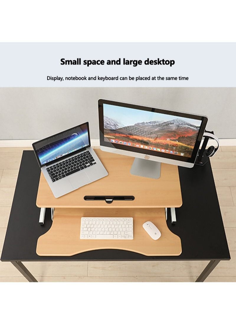 FlashHawk - Standing Desk Converter 32 inch, Height Adjustable Sit Stand Desk Riser, Quick Sit to Stand Tabletop Dual Monitor and Laptop Riser Workstation for Home Office with Keyboard Tray, Wood Grain - Image 1