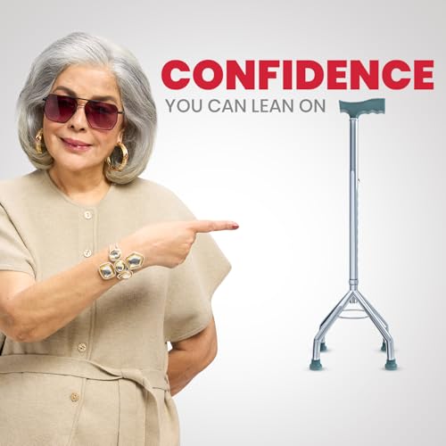 AGEasy (Max Group) Four Leg Walking Stick | Lightweight Walking Support with Adjustable Height & Anti-Slip Handle | Quadbase Walking Cane for Men/Women, Patients, Elderly - Image 2