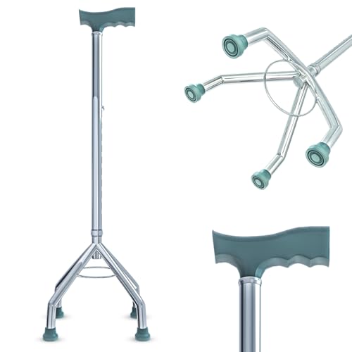 AGEasy (Max Group) Four Leg Walking Stick | Lightweight Walking Support with Adjustable Height & Anti-Slip Handle | Quadbase Walking Cane for Men/Women, Patients, Elderly - Image 1