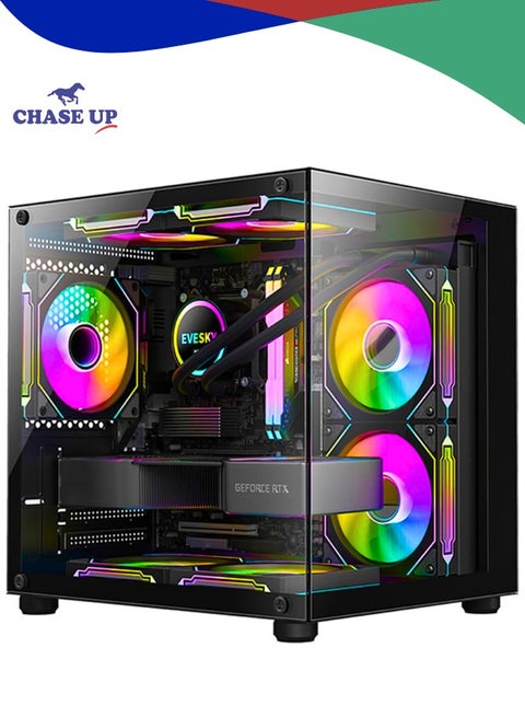 Mini-ITX/Micro-ATX Computer Case, MINI-Tower PC CASES, Full Side Glass Transparent DIY Desktop Computer Tower Case - Fan not included (Black)