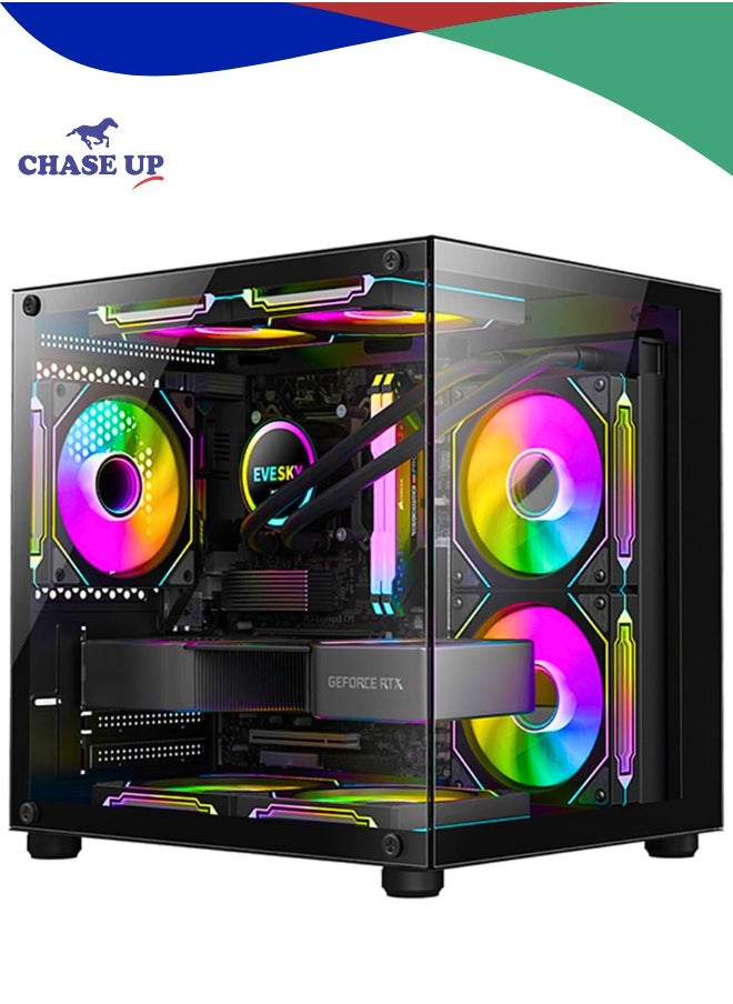 Chase Up Mini-ITX/Micro-ATX Computer Case, MINI-Tower PC CASES, Full Side Glass Transparent DIY Desktop Computer Tower Case - Fan not included (Black)  - Image 1