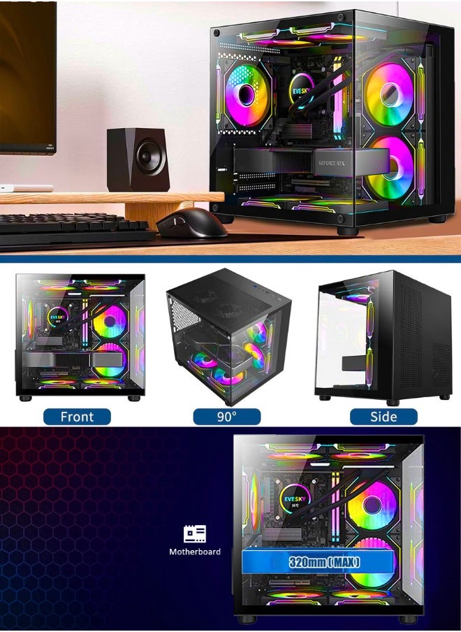Chase Up Mini-ITX/Micro-ATX Computer Case, MINI-Tower PC CASES, Full Side Glass Transparent DIY Desktop Computer Tower Case - Fan not included (Black)  - Image 2