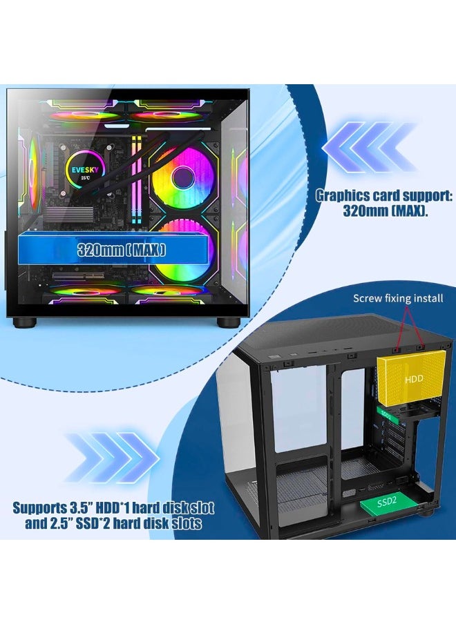 Chase Up Mini-ITX/Micro-ATX Computer Case, MINI-Tower PC CASES, Full Side Glass Transparent DIY Desktop Computer Tower Case - Fan not included (Black)  - Image 3
