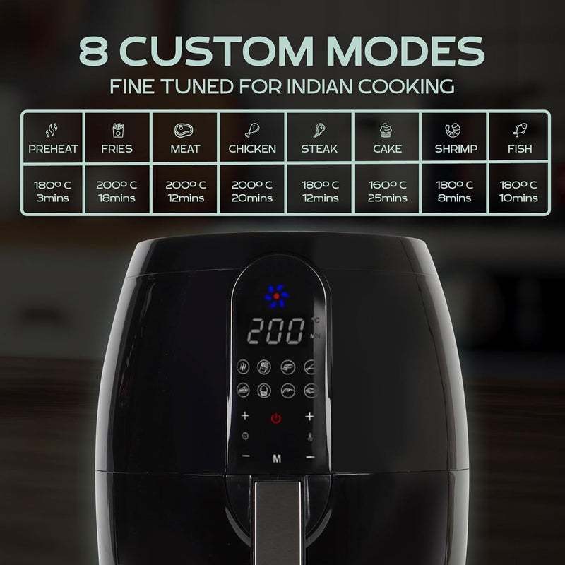 SOLARA SOLARA Large Digital Air Fryer for Home Kitchen with 6 Pre set modes for Indian cooking 35L basket Mobile app with 100 recipe eBook and Videos Black Large 35L - Image 2