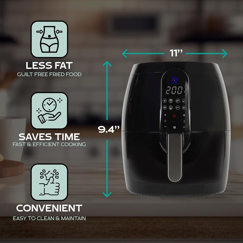 SOLARA SOLARA Large Digital Air Fryer for Home Kitchen with 6 Pre set modes for Indian cooking 35L basket Mobile app with 100 recipe eBook and Videos Black Large 35L - Image 3
