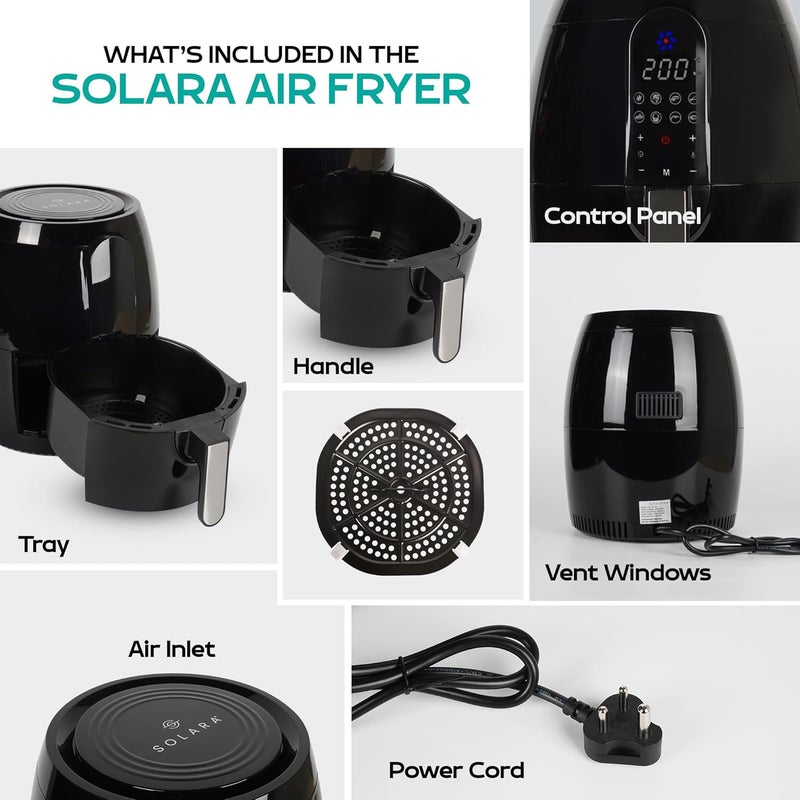 SOLARA SOLARA Large Digital Air Fryer for Home Kitchen with 6 Pre set modes for Indian cooking 35L basket Mobile app with 100 recipe eBook and Videos Black Large 35L - Image 4
