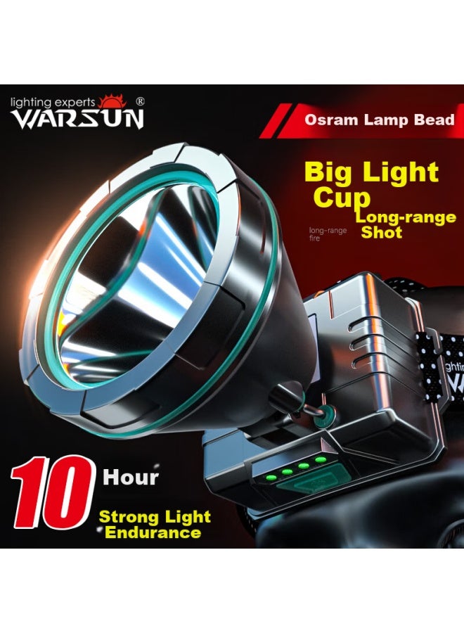 Warsun Warsun W68 Headlamp, Long Battery Life, Led Night Fishing, High Brightness, Rechargeable, Ultra-bright, Head-mounted Flashlight, Waterproof, Mining Lamp, Fishing  - Image 1