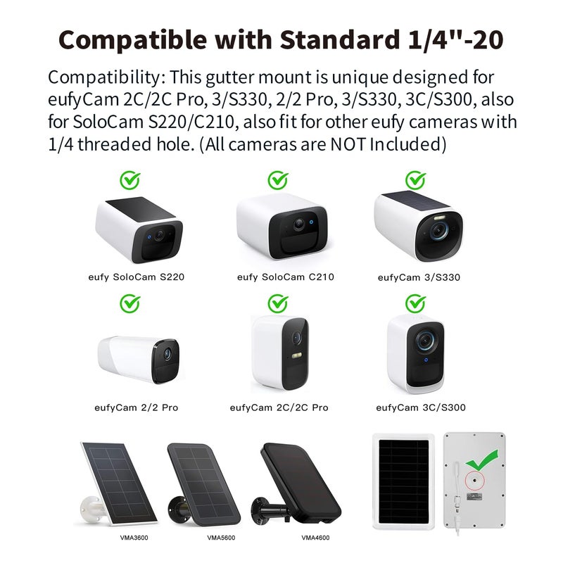 Tonton حامل جانبي مزدوج من تونتون متوافق مع كاميرا eufy Security SoloCam S220/C210، eufyCam 2C/2C Pro، 3/S330، 2/2 Pro، 3C/S300، قاعدة تثبيت مقاومة للعوامل الجوية قابلة للتعديل بزاوية 360 درجة لكاميرا Eufy Security - Image 4
