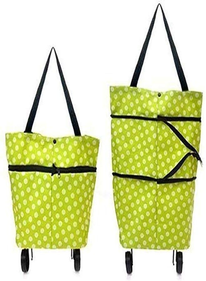 UK Enterprise Polyester Trolley Luggage Bags Traveling Vegetable Grocery Clothing Bag with Light Weight and Medium Size with Wheels for Girls Boys Women Ladies Men (Green) - Image 2