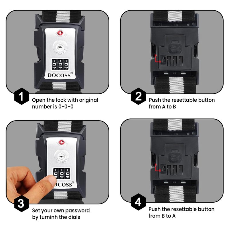 DOCOSS 016 TSA Locks: Adjustable Luggage Strap Locks - Pack of 2 (Black) - Image 5