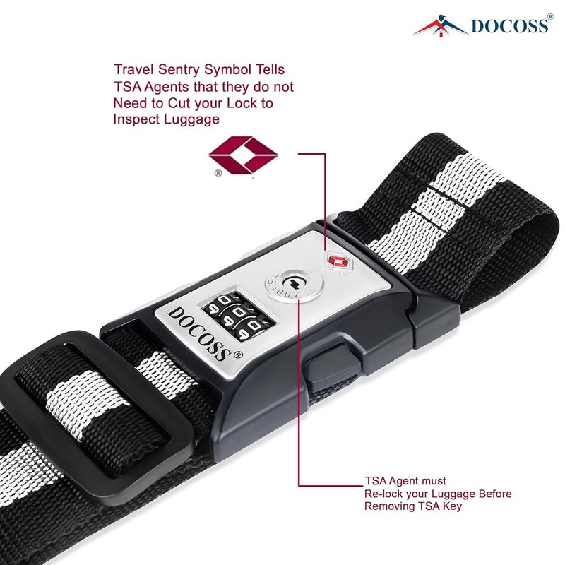 DOCOSS 016 TSA Locks: Adjustable Luggage Strap Locks - Pack of 2 (Black) - Image 2