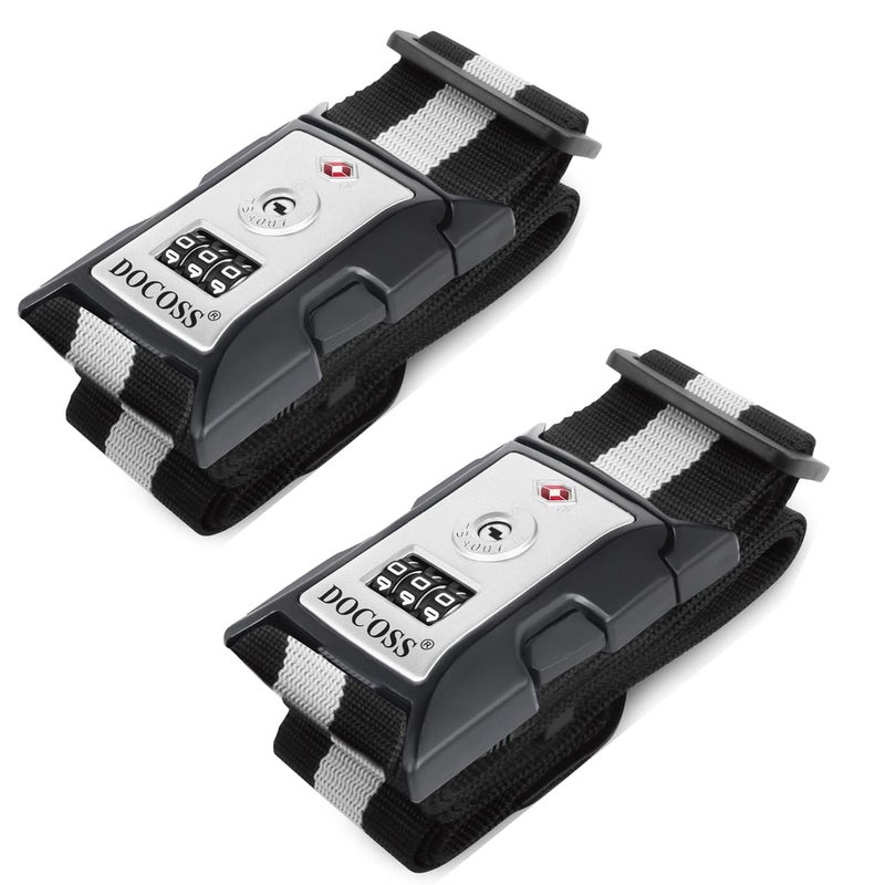 DOCOSS 016 TSA Locks: Adjustable Luggage Strap Locks - Pack of 2 (Black) - Image 1