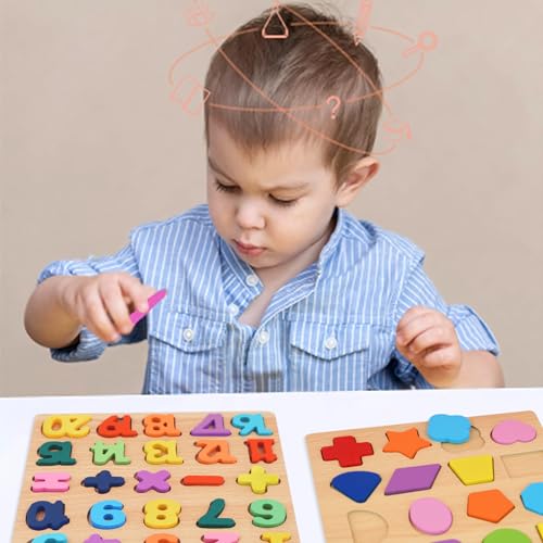 Attmu Wooden Puzzles for Toddlers 3 Pcs Alphabet Puzzle ABC Shape Number Puzzle Learning Toys for Kids Preschool Educational Activities Toddler Gift Toys for Girls Boys Christmas Valentines Easter - Image 5