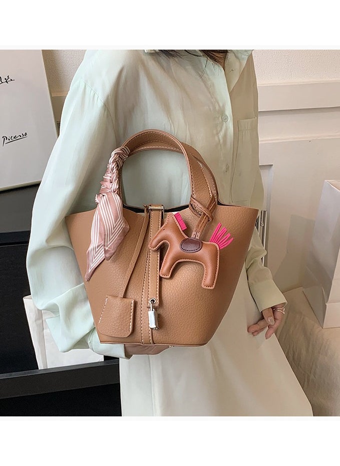 NIBEMINENT - Patchwork Pendant Decor Simple Design Satchel Bag Include Pony Pendant and Silk Scarf - Image 1