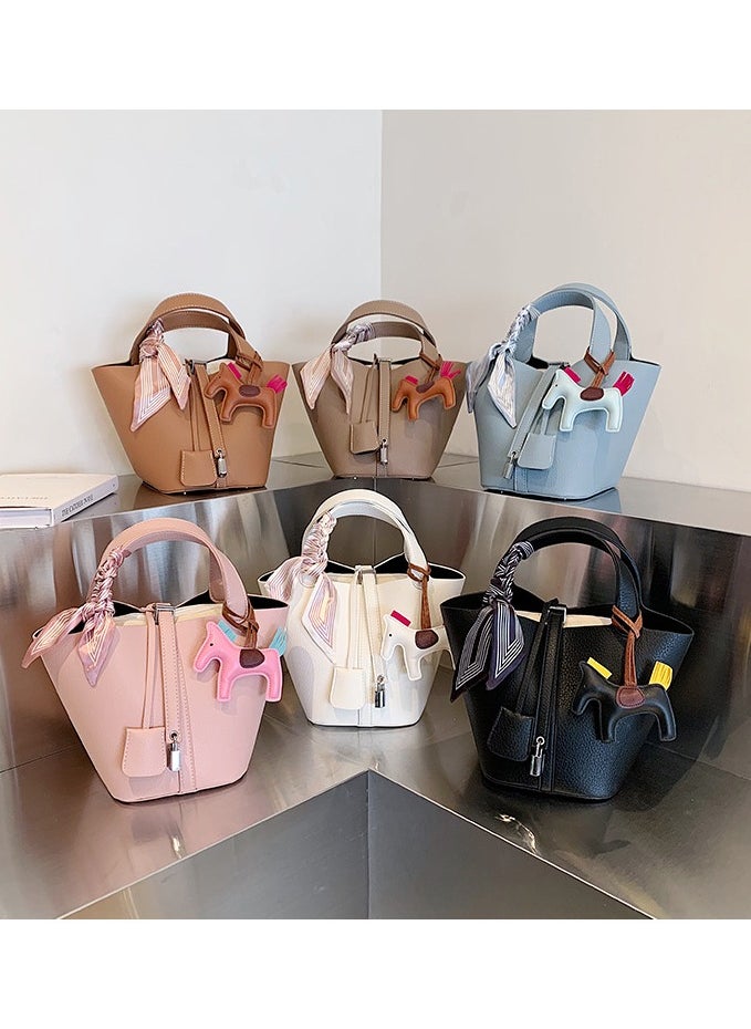 NIBEMINENT Patchwork Pendant Decor Simple Design Satchel Bag Include Pony Pendant and Silk Scarf  - Image 5